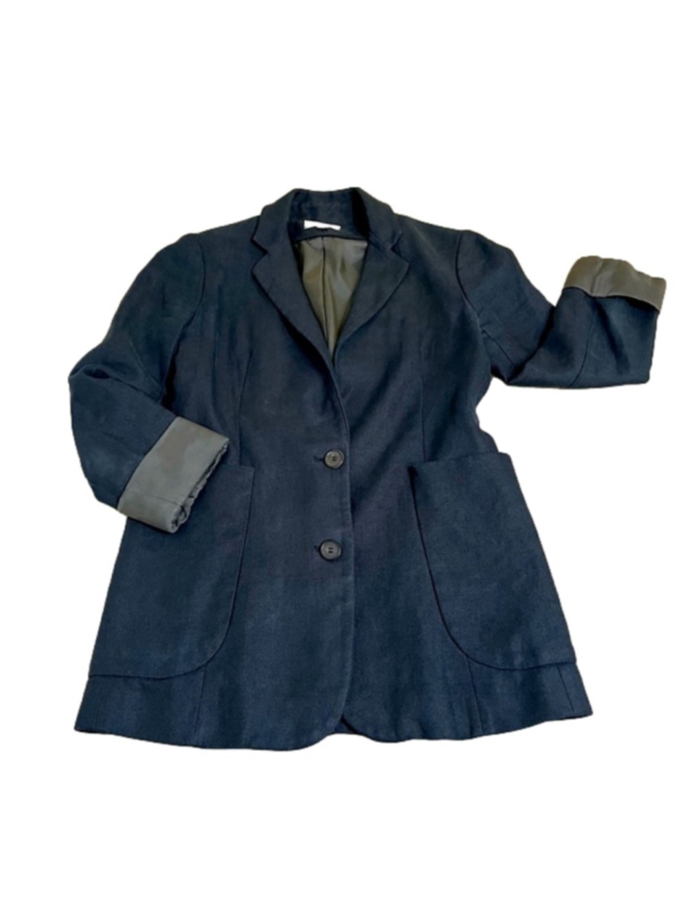 ARITZIA Wilfred Linen Blazer, Relaxed Fit, Dark Teal Blue, Size 4 - Picture 3 of 16
